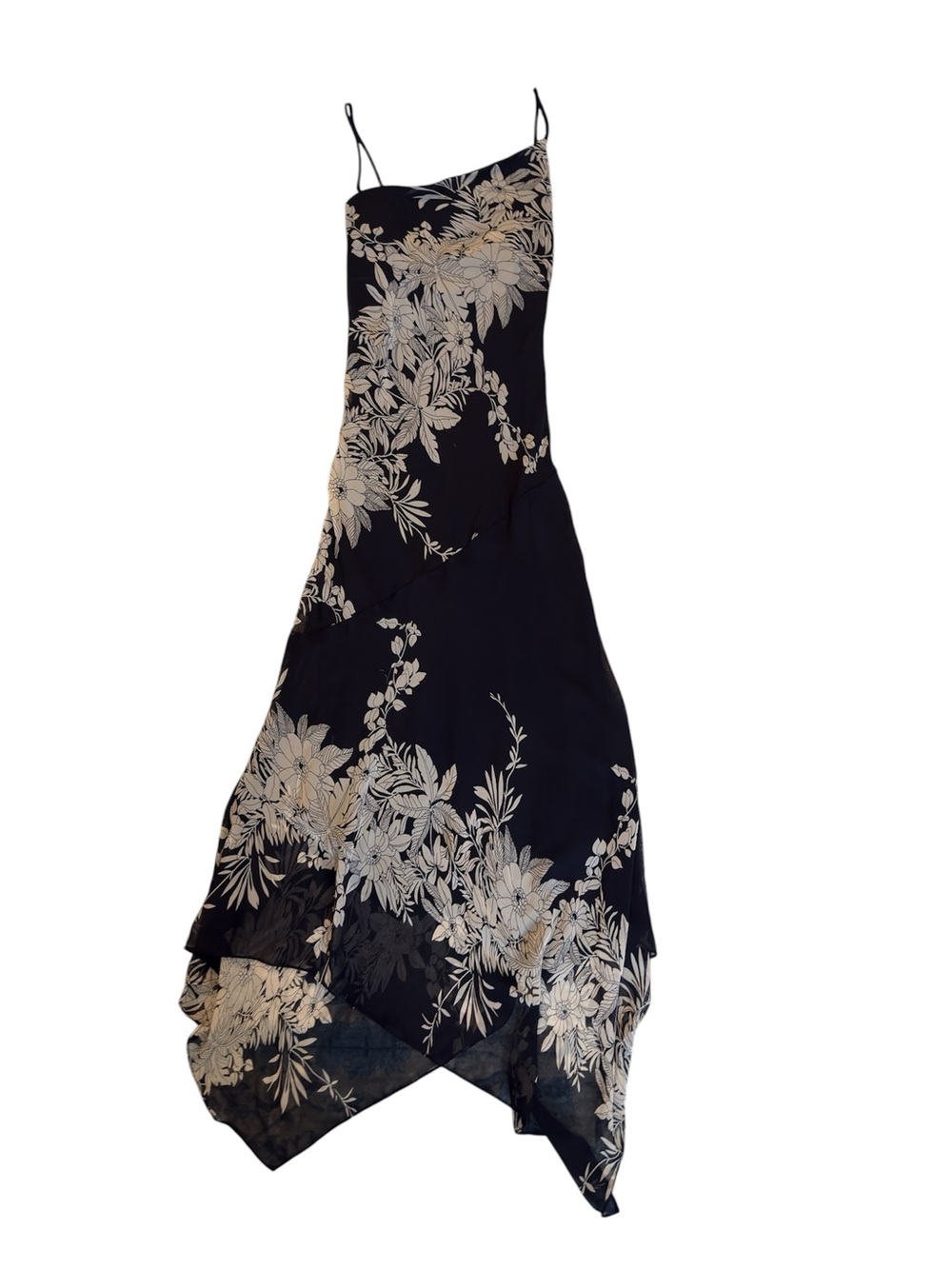 Minelli Black Slip Dress with Cream Floral Print